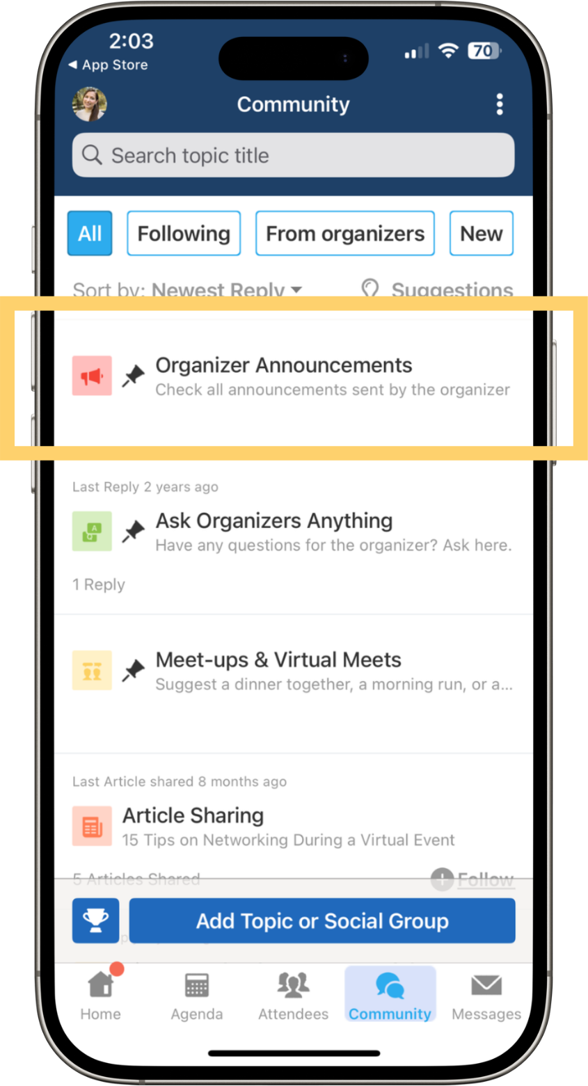 Whova Event Announcements