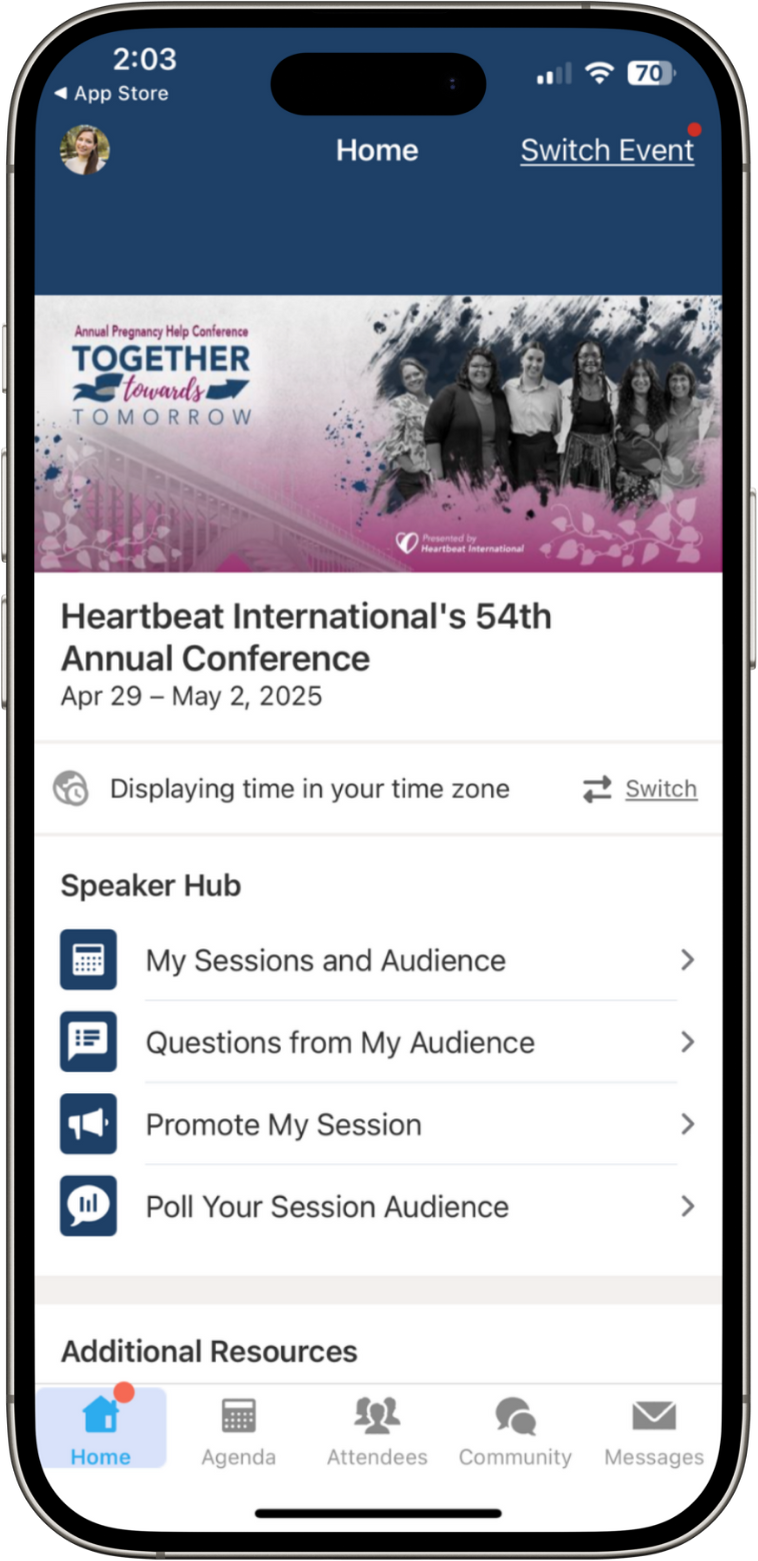 Whova Event Home Screen